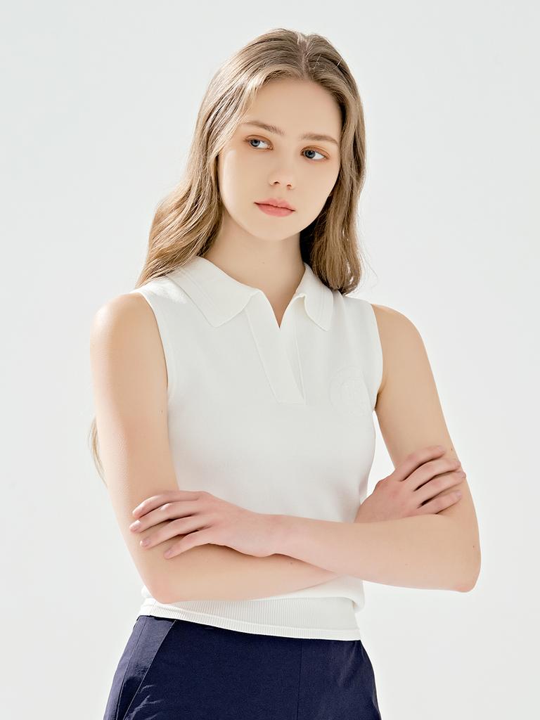 LORDLOAR Signature Collared Sleeveless Knit White
