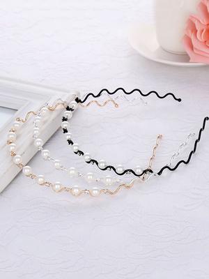 Mode Perle Strass Metall Haarband Für Mädchen Dünne Elegante Rutschfeste Welle Haar Hoop Gold Silber Kopfbedeckung Haar Zubehör