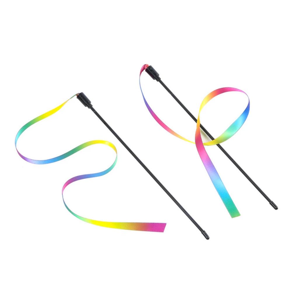 Rainbow Ribbon Cat Teaser Wand - Seven-Color Satin Strip Toy