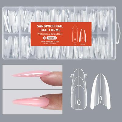 256Pcs Sandwich Dual Nail Mode For Nail Extension Almond Coffin 16 Size Reusable Top Bottom Forms Nail Art Extension Tools