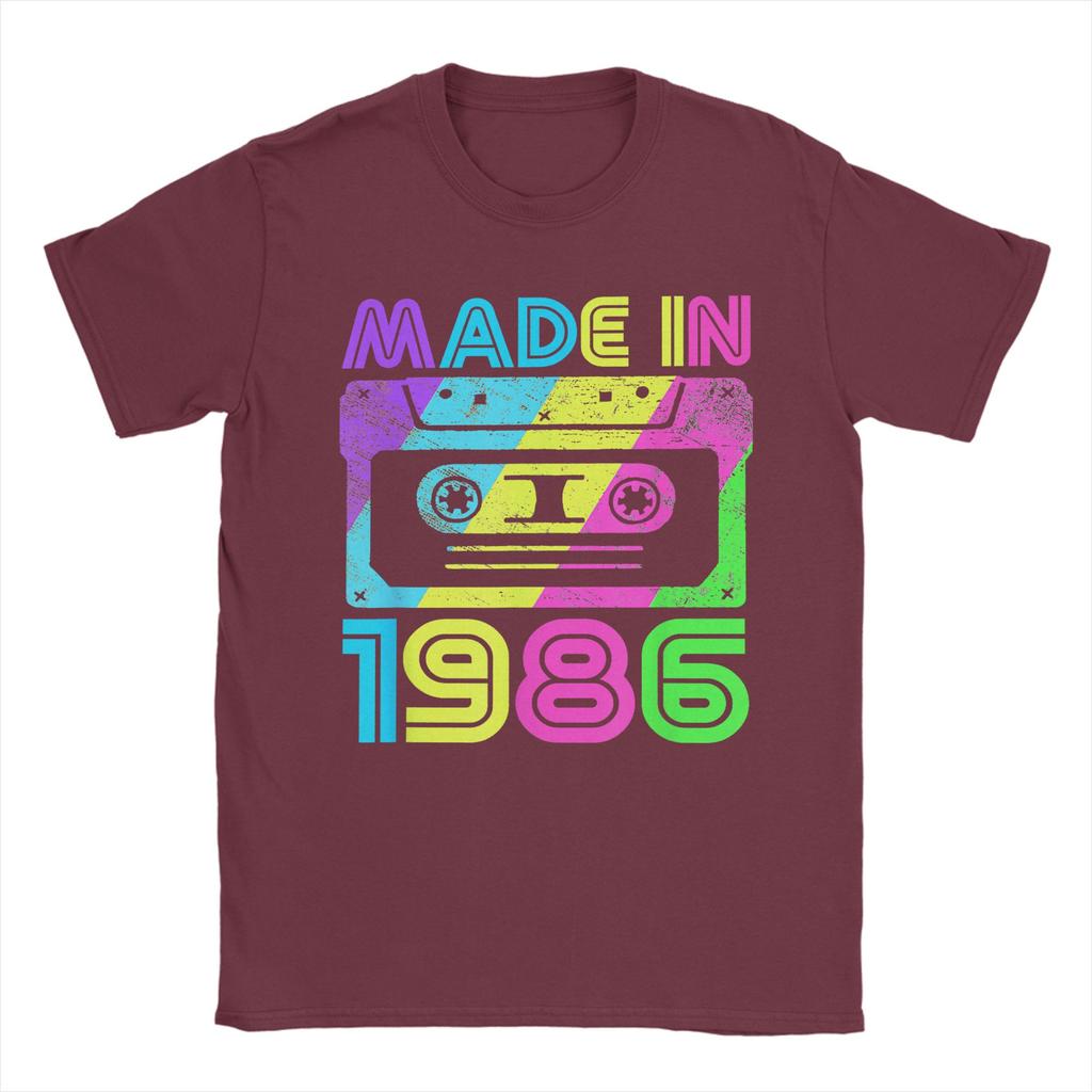 Made In 1986 Cassette Birthday 80s T Shirts Mens Pure Cotton Cool TShirt Round Neck Tee Shirt Short Sleeve Clothes Summer