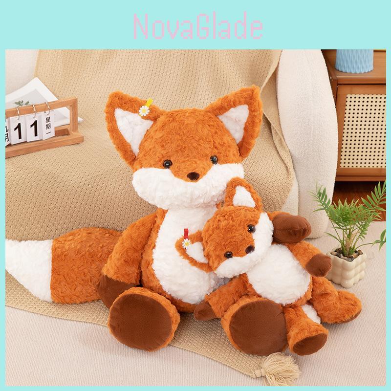 Cute Running Fox Plush Doll With Rose Velvet Fabric For Kids Bedroom Decor