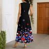 Sleeveless V Neck Maxi Dress with Independence Day Print and Pattern for Women Holiday Wear