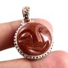 Natural Sunstone Face Gemstone 925 Sterling Silver Two Tone Pendant 1.4'' V7i43
