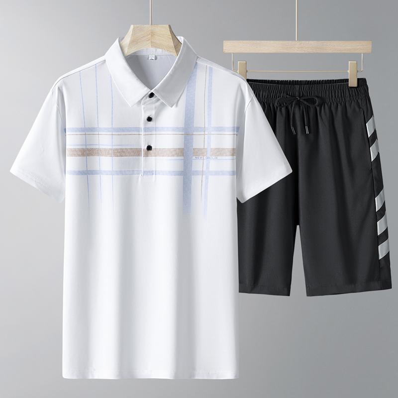 

Middle Aged And Elderly Sports Suit Men s Casual Ice Silk Short Sleeved Men s Two-piece Set XL білий
