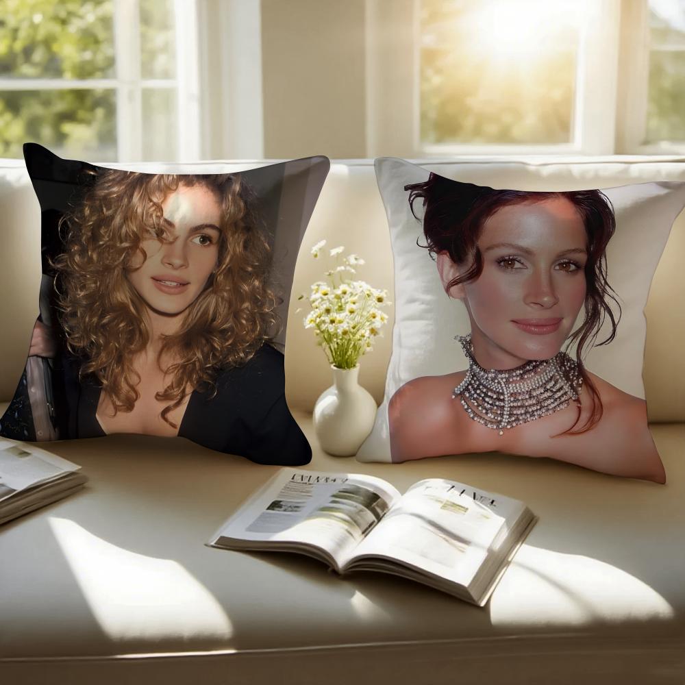 JJulia Roberts Cushion Cover Pillowcase Antidustmite Invisible Zipper Short Plush Sofa Cushion