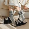 1 Pair Women Socks Ribbed Cuffs Twist Textures Sweat-absorbent Elastic Socks Autumn Winter Mid-tube Thick Warm Socks