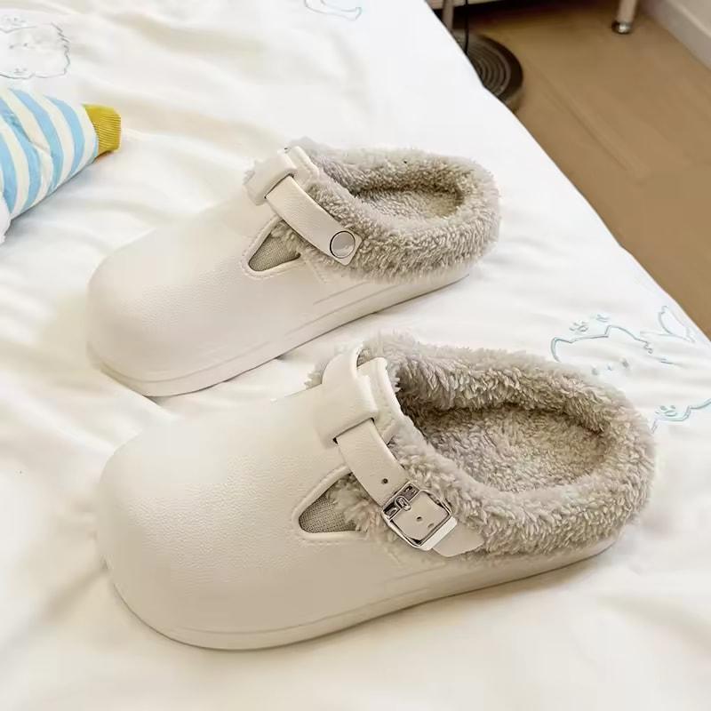Mules Imperméables Moelleuses Femmes Hiver Chaussons Douillets Semelle Épaisse Douce Antidérapant Chaussures d'Intérieur