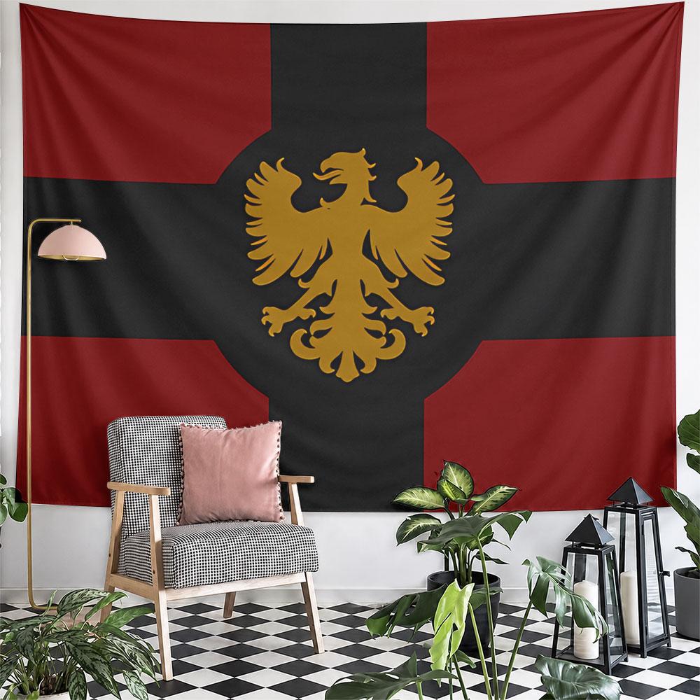 A Gold Eagle Centered On a Black Cross Over a Red Background. Patterned Tapestry for Bedroom and Living Room Home Decor