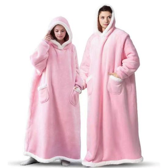 Wearable Blanket Hoodie for Adults Women Men Oversized Sherpa Fleece Sweatshirt Blanket Cozy Plush Flannel Nightgown with Pockets