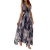 Boho Dress Sexy Deep V Neck Dress Printed Backless Maxi Dress Summer Beach Sleeveless Lace Up Dress