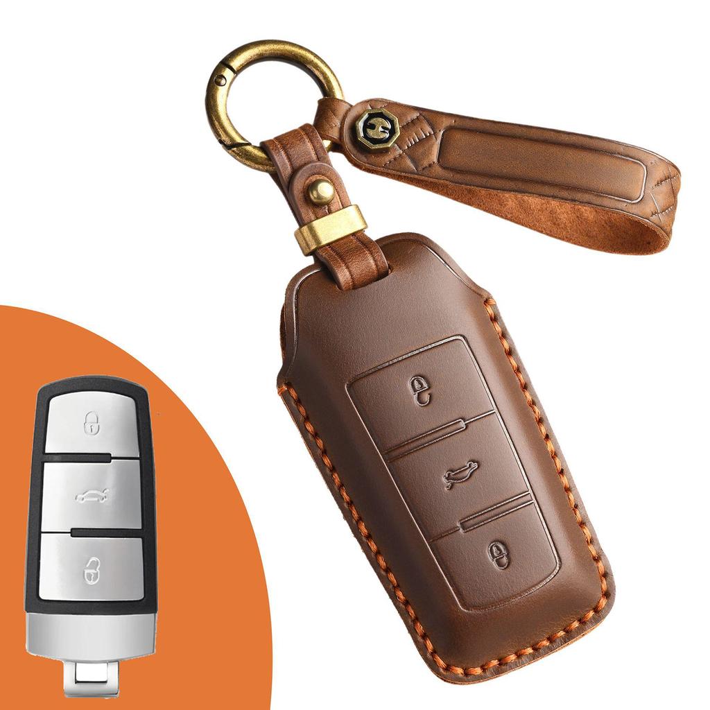 Handmade Retro Leather Key Cover for Volkswagen CC and Magotan