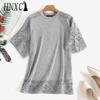 Moda feminina casual cor sólida estampa manga curta blusas e camisas
