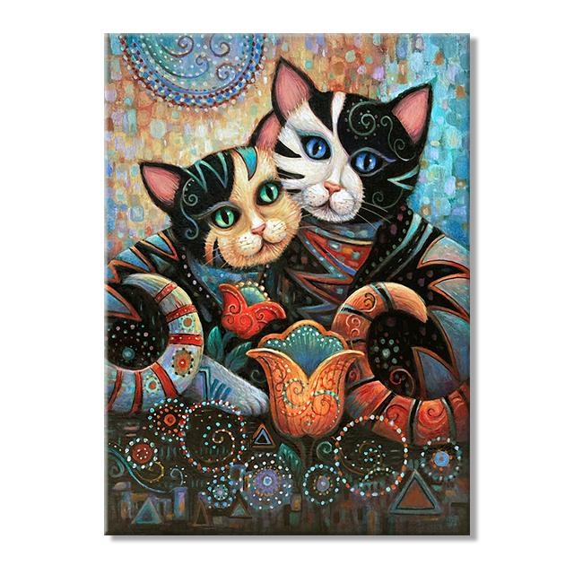 Abstract Gustav Klimt Style Cats Art Canvas Painting Cute Pet Cat Graffiti Art Posters and Prints Wall Art Pictures Home Decor