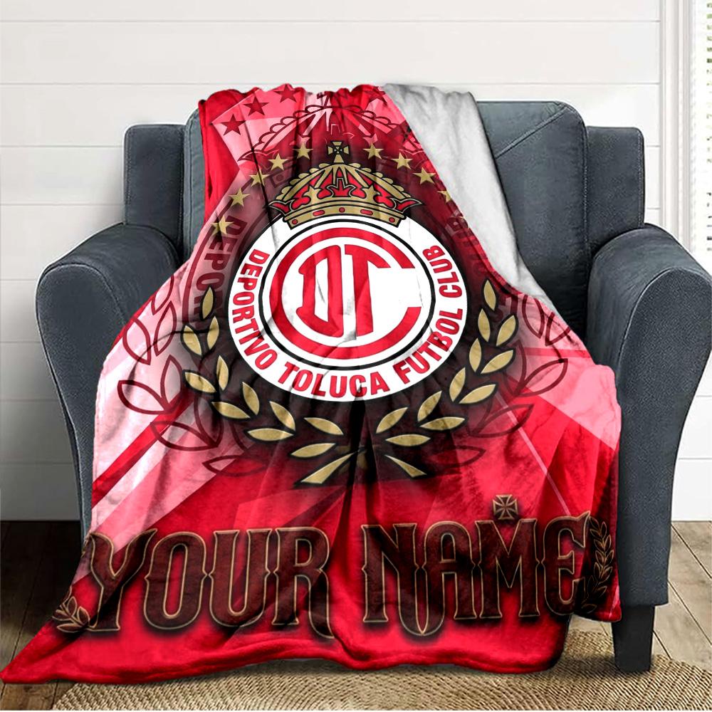 Name Custom Deportivo Toluca FC Print Flannel Blanket High Quality Warm Comfortable Cover for All Seasons Perfect for Gifts Home Decor