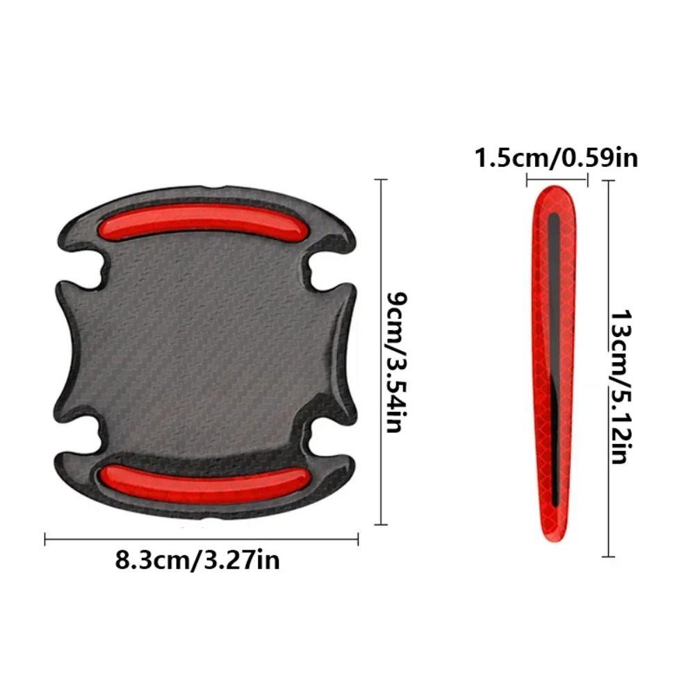 8Pcs/Set Carbon Fiber Car Handle Protector Self-Adhesive Anti-Scratch Car Door Guard Easy To Install Reflective