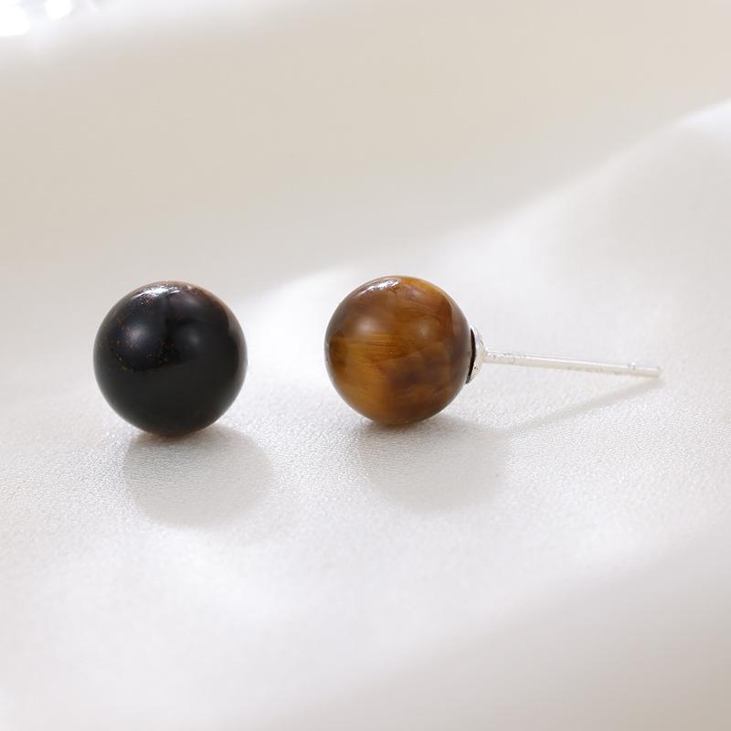 Banyan Tree Silver Tiger Eye Stone Earrings: Retro & Fashionable High-End Autumn/Winter Women's Jewelry