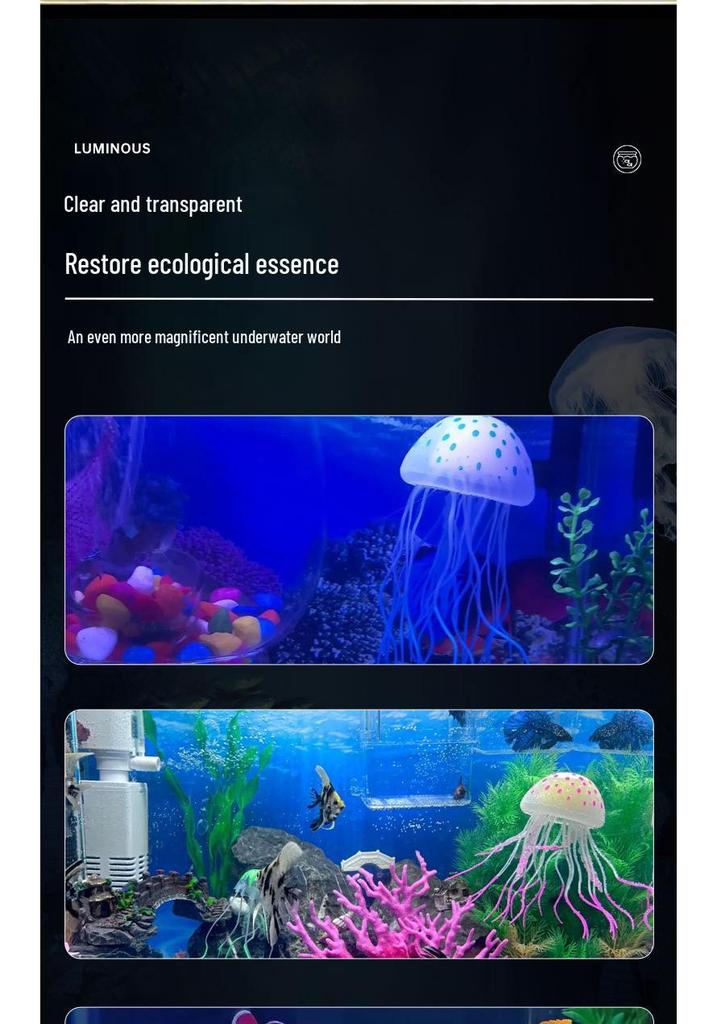 Simulated Luminous Jellyfish and Fluorescent Fish Aquarium Décor - Soft-bodied Silicone Ornaments