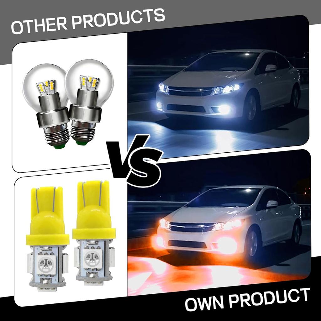 10PCS 194 Car LED Light Bulb, Super Bright T10 5050 5SMD LED Car Interior Light Bulb, 12V 168 T10 2825 Wedge Bulb Replacement for Dashboard Dome Map