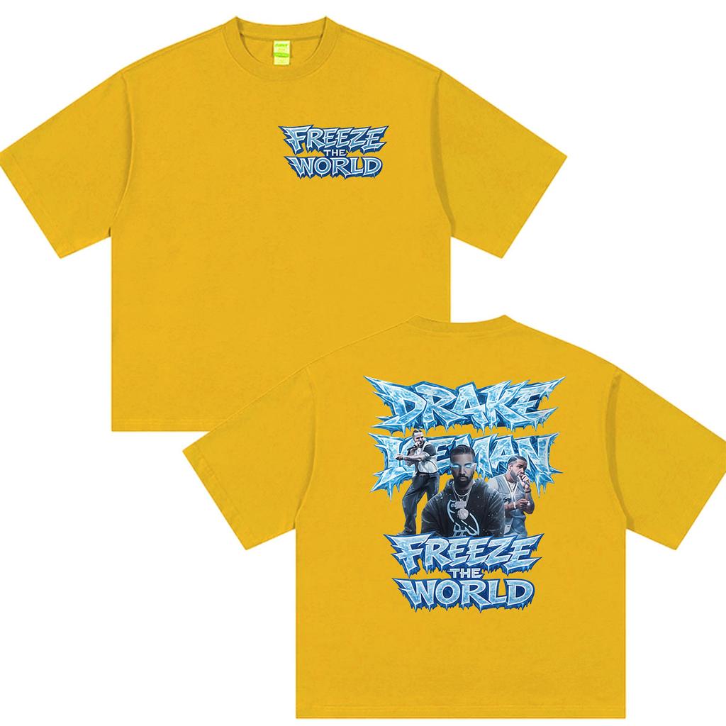 Rapper Drake Iceman Freeze The World Album Graphic Shirts Men's Retro Fashion Cotton Short Sleeve T-shirt