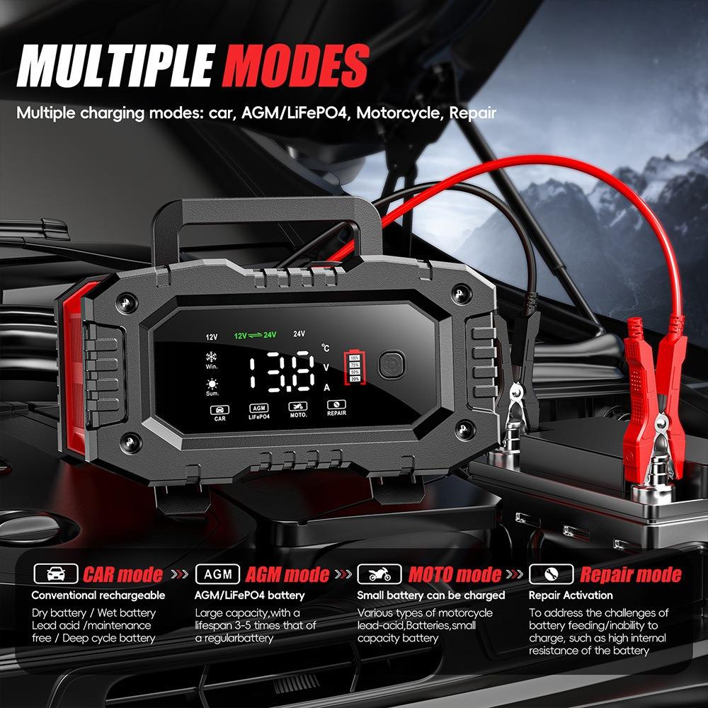 AB Fişli 12V 20A/ 10A 5A Tam Otomatik Akü Şarj Cihazı, 7 Kademeli 12V/24V Akıllı Şarj Cihazı, Kurşun Asit AGM LiFePO4 için Darbeli Onarım Bakım Cihazı