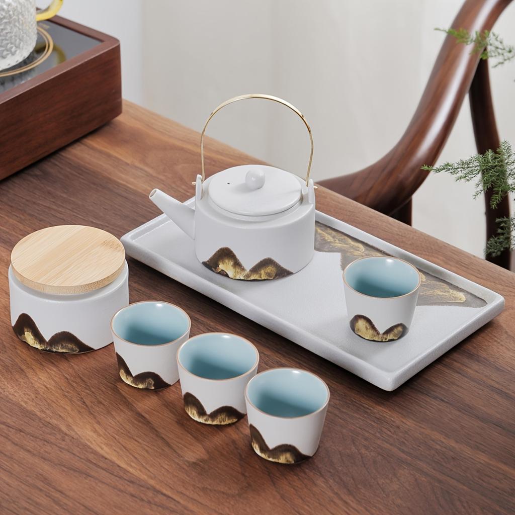 7pcs Ceramic Tea Gift Box Set Tea Cup Teapot Tea Tray Outdoor Tea Making Tools Portable Tea Set Gift For Friends Home Decorations Holiday Gifts For Te