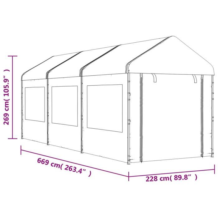VidaXL Belvédère avec toit blanc 6,69x2,28x2,69 m polyéthylène, tente de fête, chapiteau, abri à auvent, pavillon, tente 3155479