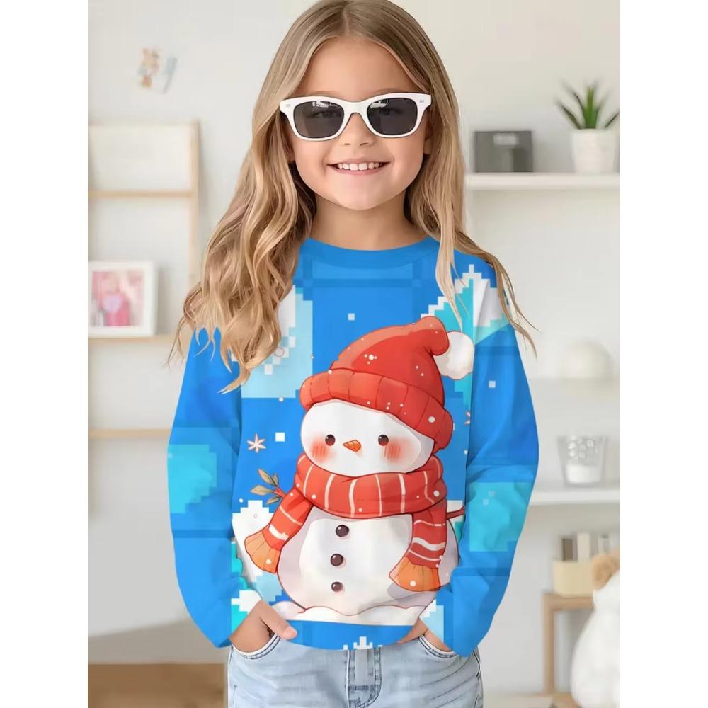 Christmas Santa Claus Print Girl Clothes Autumn Children Top Round Neck Long Sleeve Fashionable Comfortable Breathable Versatile Sports T-shirt
