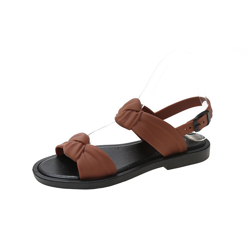 

Модные однотонные сандалии женские летние 2025 года новые плоские тапочки для студентов, для отдыха на открытом воздухе, пляжные сандалии для улицы 40