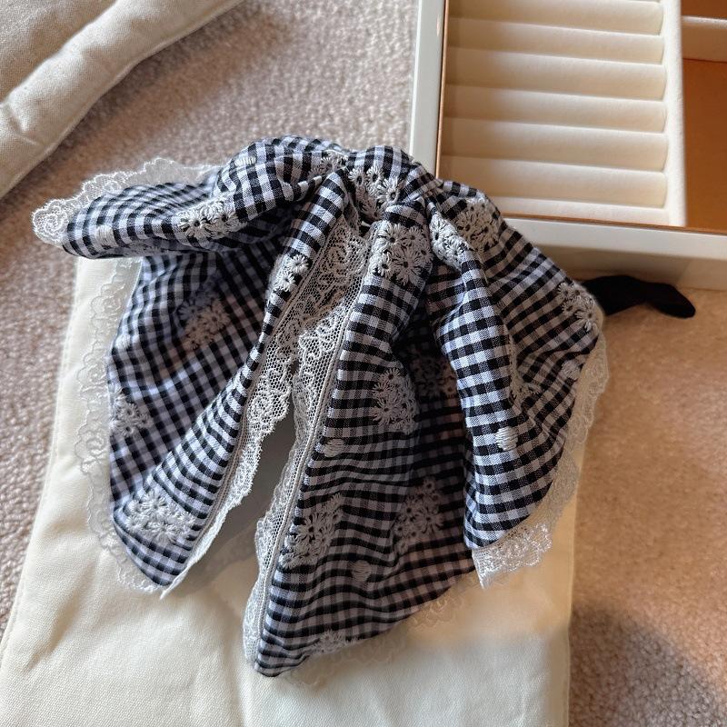 Early Spring New Arrival Charming Plaid Bow Hair Clip for Ponytail with Delicate Lace Edge