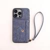 IPhone 17 Hülle: Kompatibel mit Apple 16 Pro Max, 15, 14 - Denim-Textur mit Armband-Kartenhalter