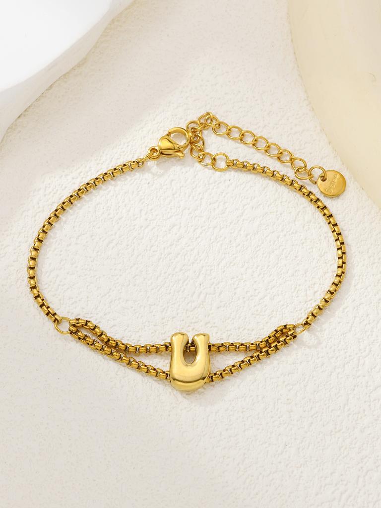 New stainless steel wholesale 26 English letters double-layer ring gold-plated bracelet