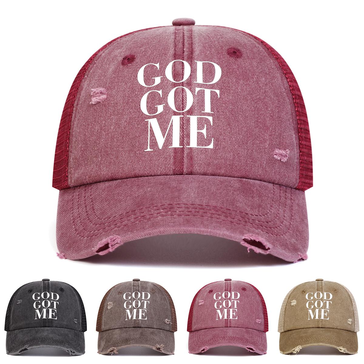 Yiran Bag Women's Unisex God Got Me Letter Print Wash Baseball Net Caps Hip Hop Cap Spring Summer Outdoor Adjustable Casual Hats Sunscreen Hat