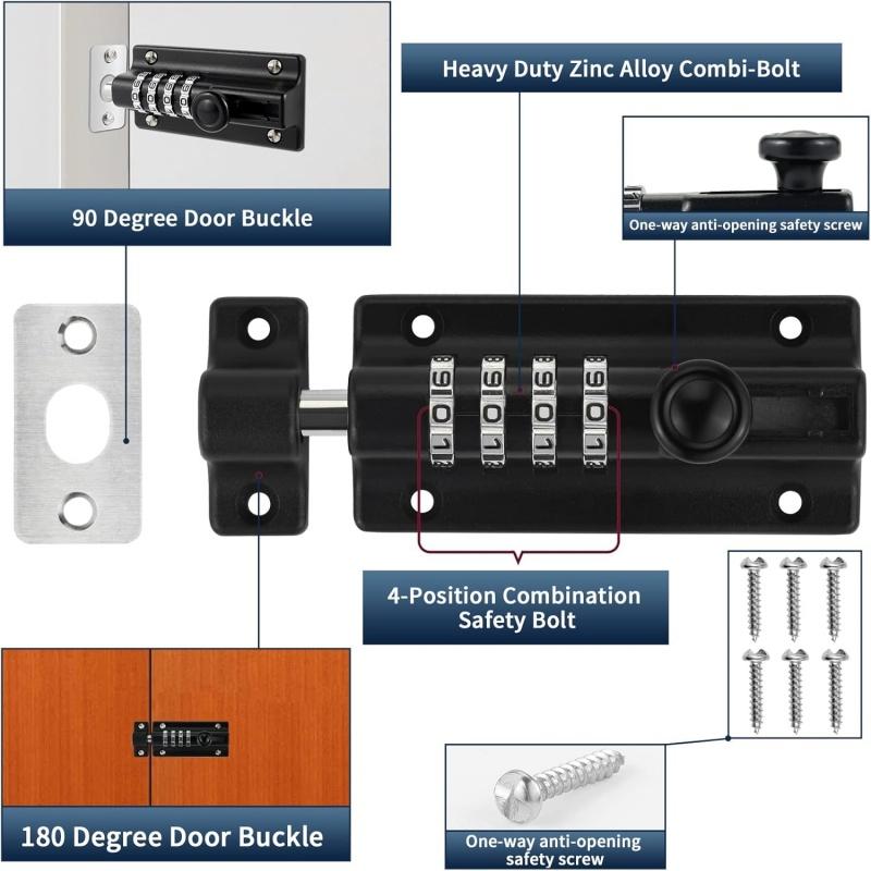 Neues 4-stelliges Kombinations-Schieberiegel-Torschloss Combi-Bolt Riegel Diebstahlsichere Passwortschlösser Mechanischer Digitalcode-Verriegelungsriegel