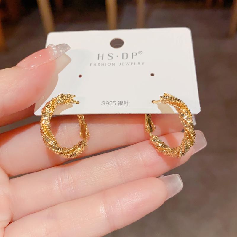 Women Fashion Minimalist Twisted Broken Silver Metal Wrapped Hoop Earrings Jewelry