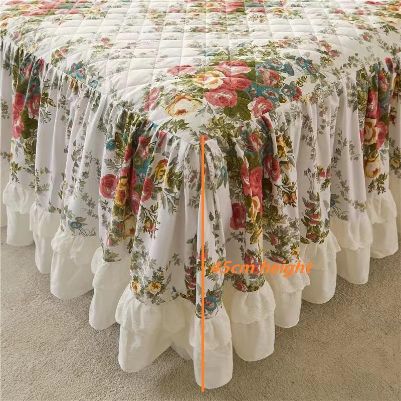 Princess Thicken Padding Bed Skirt Non-slip Flat Bed Skirt Quilted Bed Spread Soft Warm King Queen Bed Skirt Without Pillowcase