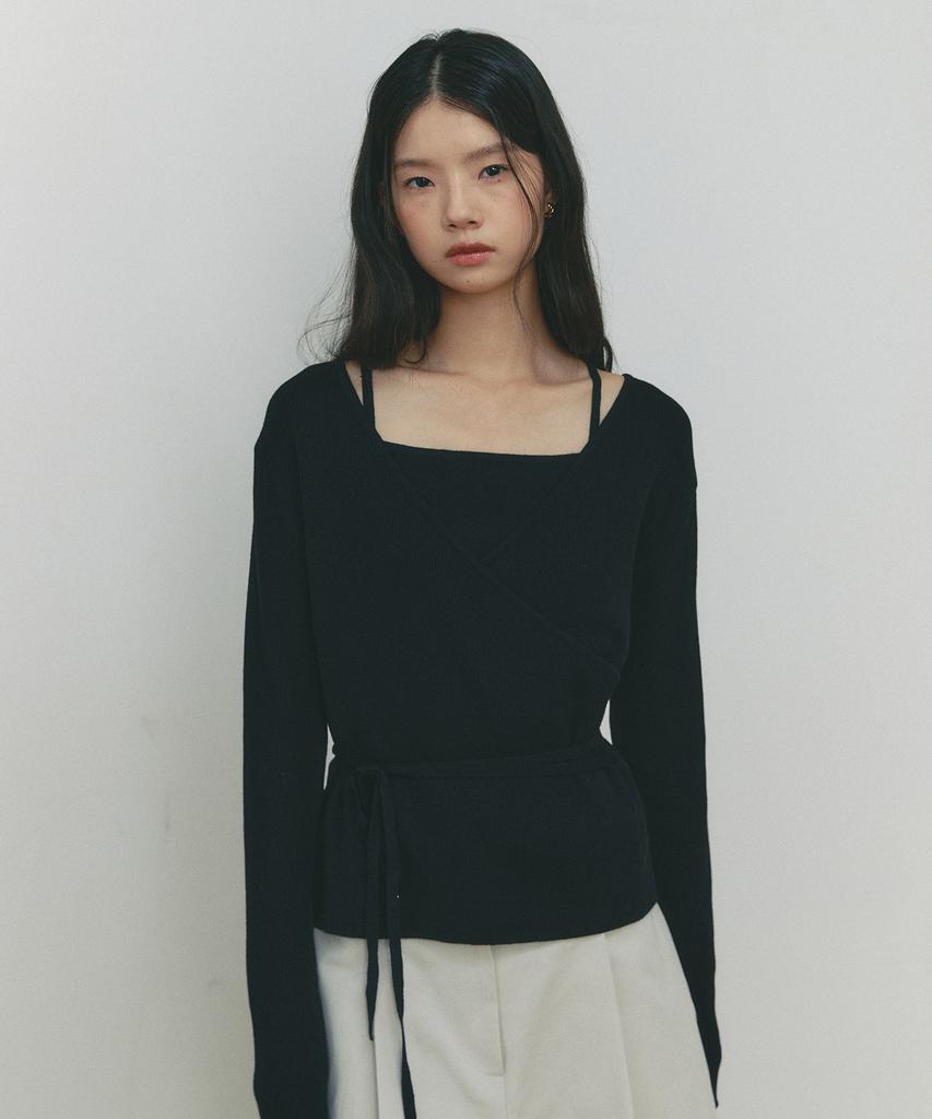SSEMI Wool Wrap Knit&Sleeveless(Bk)