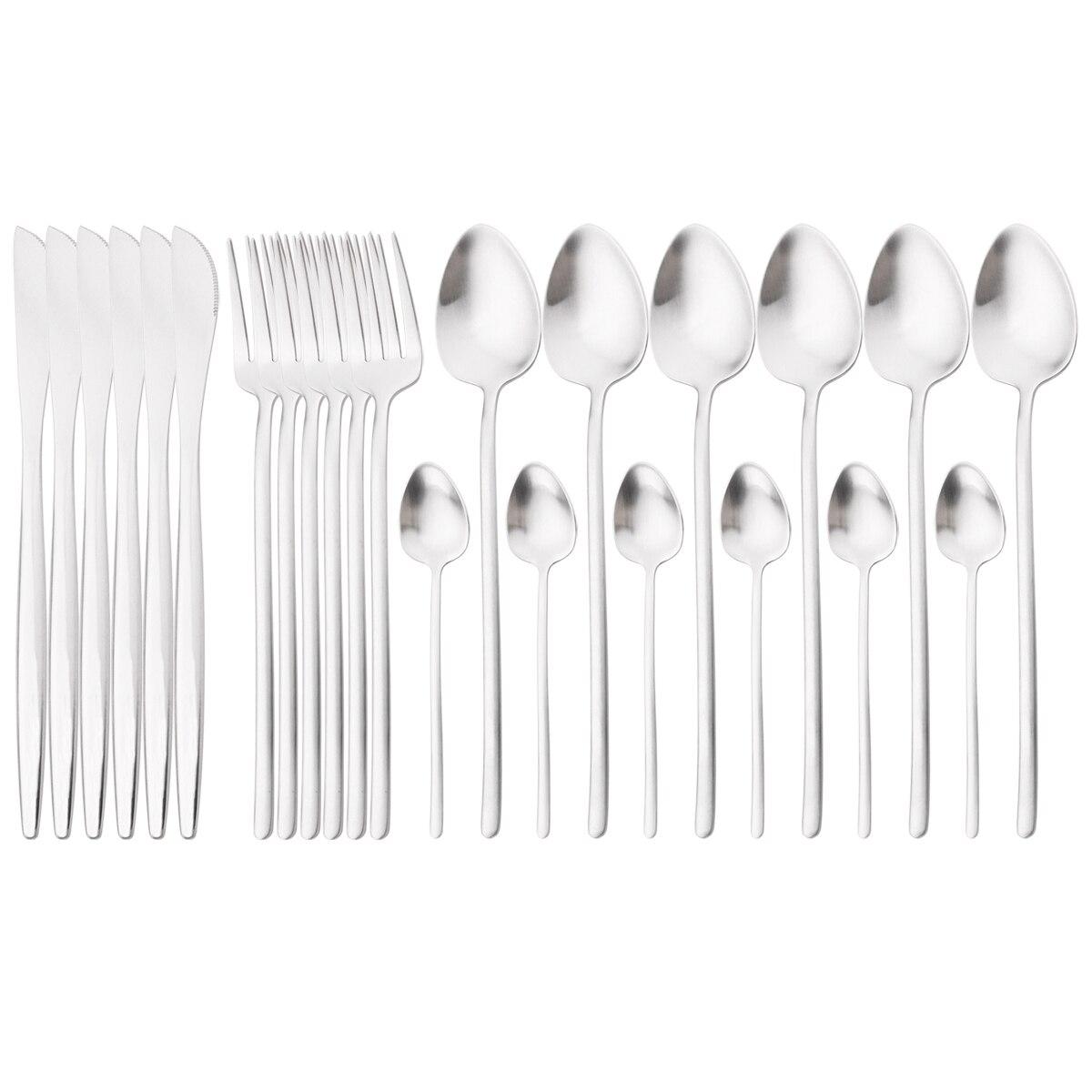 

24 шт., набор столовых приборов синего золота, нож, вилка, чайная ложка, обеденная посуда, набор столовых приборов из нержавеющей стали 304, кухонные столовые приборы, серебро серебряный