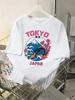Tokyo Japan Mount Fuji Prints Cotton T-Shirts Womens Summer Oversized Tops O-Neck Soft Short Sl