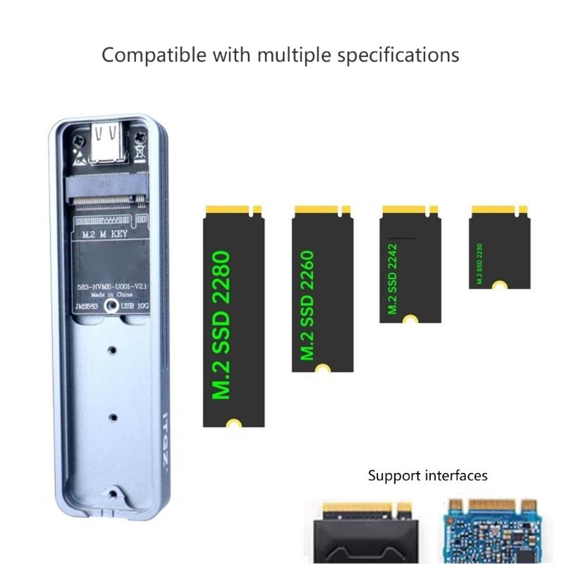 Solid Disk Case M.2 Solid Disk Enclosure Supports 10Gbps Fast Speed Data Transfer Aluminum Heat Dissipation Power Failure Protect