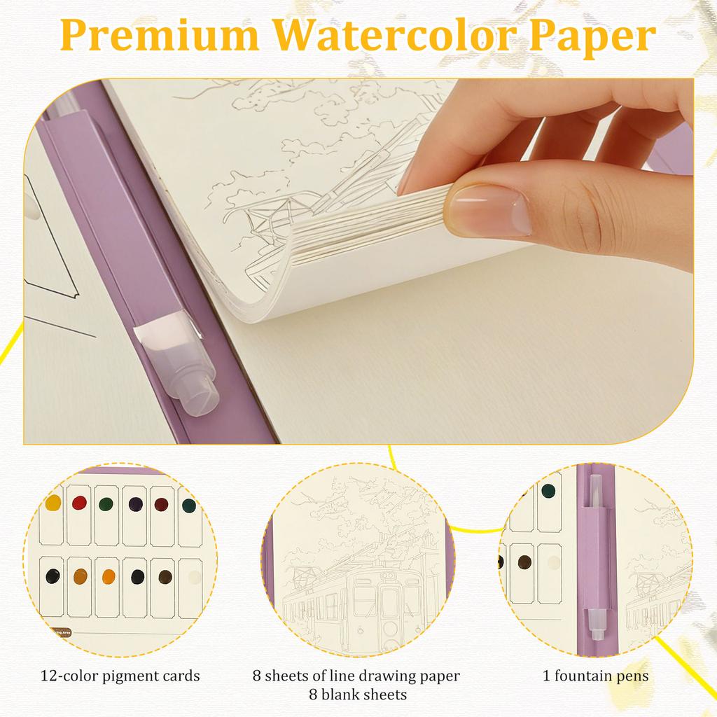 Watercolor Painting Book Portable Creative Stress Relief Kit DIY Watercolor Coloring Books Painting Kit for Beginner Enthusiasts