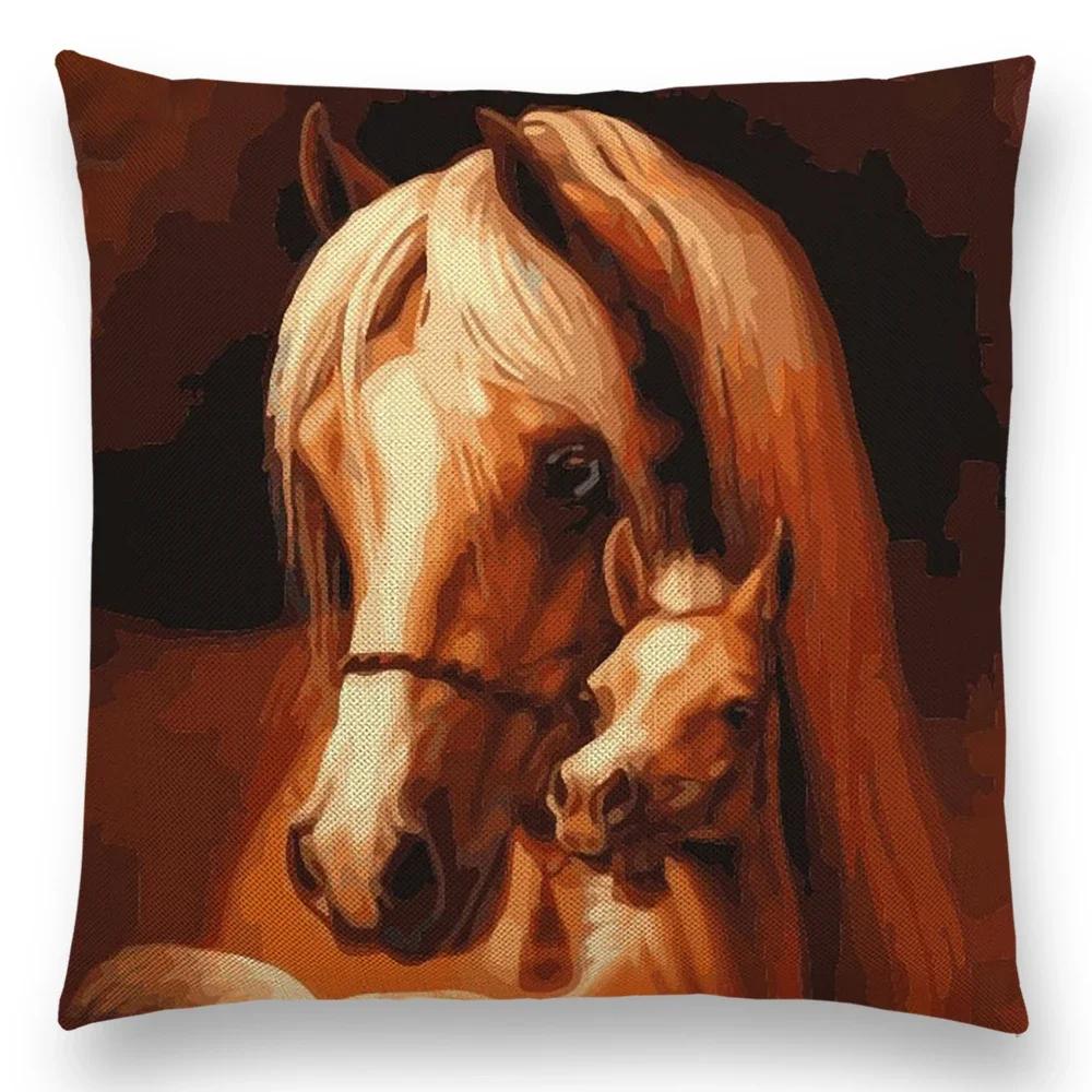 Horse Oil Painting Pillow Case Home Decor Vintage Cushion Cover for Sofa Car Linen Pillow Cover Home Decorative Drop Shipping