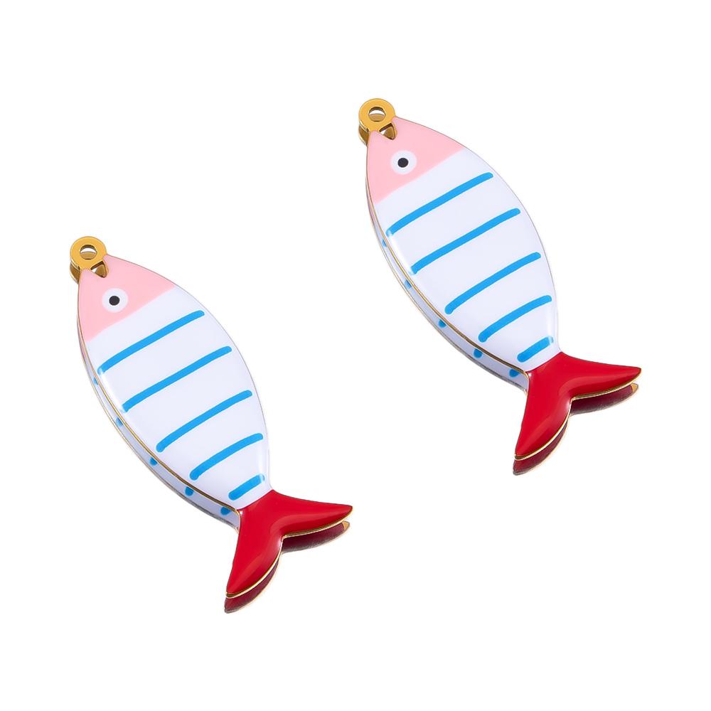 2pcs 6pcs Stainless Steel Enamel Stripe Fish Red Fish Tail Charms Animal Pendant Base for DIY Earring Necklace Jewelry Findings