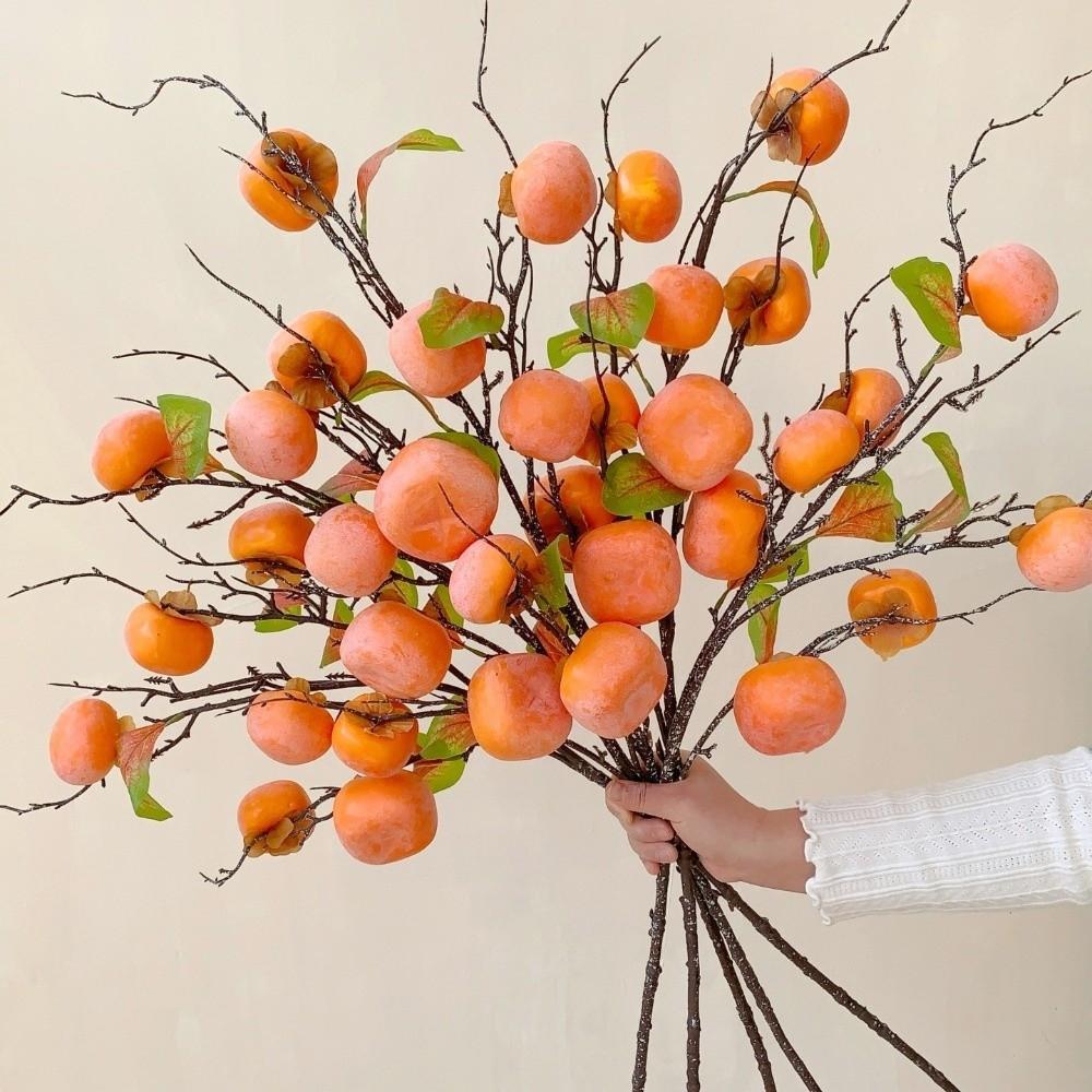 Realistic Artificial Persimmon Branch Handmade Artificial Fruits Branches  Living Room