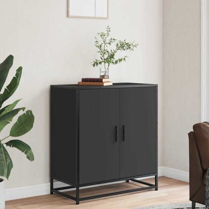 VidaXL Buffet noir 68x35x76 cm bois d'ingénierie et métal, armoire de rangement, meuble d'entrée, meuble d'appoint, meuble 848964