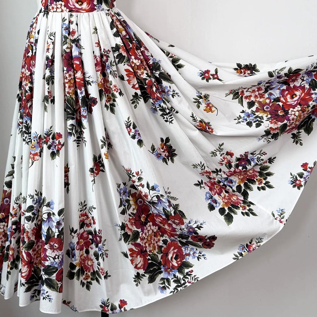 New Summer Holiday Elastic Floral Print Long Dress Women's Spaghetti Strap Cup Padded Backless A-Line Boho Midi Dress