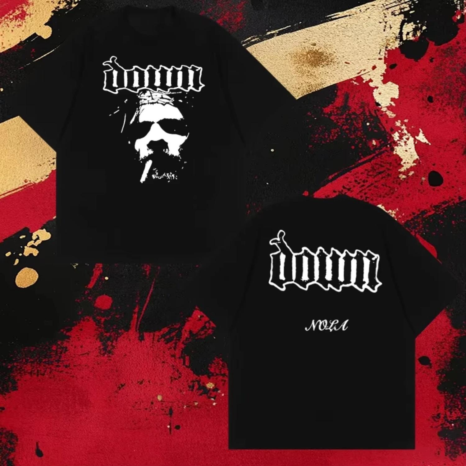 

Rock Band Down Nola Face Double Sided Print Short Sleeve T-shirts Men Women Vintage Hip Hop T Shirt Unisex Pure Cotton Top S чёрный