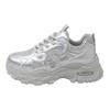 White Dew's same platform dad shoes for women's 2025 new mesh breathable silver 7cm height-increasing casual sports shoes