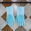 Silicone Dishwashing Gloves Reusable Non Slip Heat Resistant for Kitchen Bathroom Car Wash Pet Large 240g Thick 1 Pair (Blue)