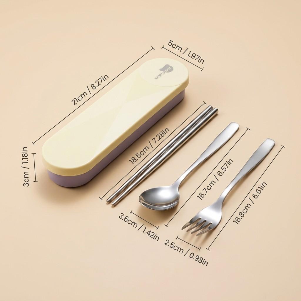 Stainless Steel Cutlery Set Chopsticks Fork and Spoons Set With Organizer Box Holder Portable Travel Tableware Utensils Students